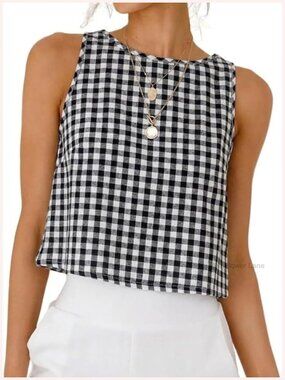 Crop Tank Top Sleeveless Cotton Gingham Plaid Casual Summer Y2K